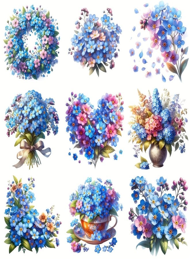 SLGIFT 20pcs Watercolor Spring Wildflowers Forget-Me-Not Floral Bouquet Blue Scrapbook Stickers - Image 1