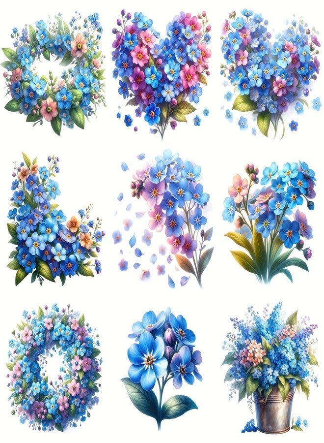 SLGIFT 20pcs Watercolor Spring Wildflowers Forget-Me-Not Floral Bouquet Blue Scrapbook Stickers - Image 4