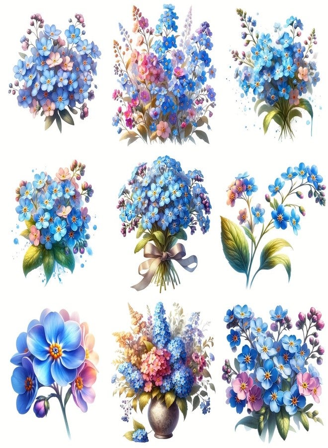 SLGIFT 20pcs Watercolor Spring Wildflowers Forget-Me-Not Floral Bouquet Blue Scrapbook Stickers - Image 2