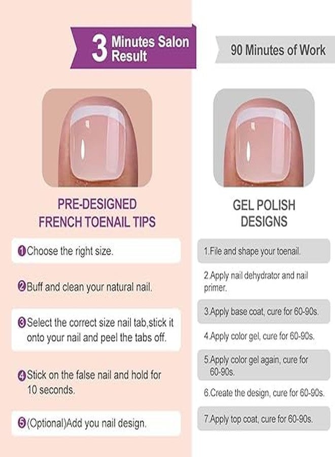 ROKHEVN 240Pcs White French Tip Press on Toenails for Women, French Artificial Fake Toe Nail Press ons Short Square Acrylic Press on Toe Nails, Reusable Toenail Glue on Natural Nails, 12Packs Glue Toenails - Image 2