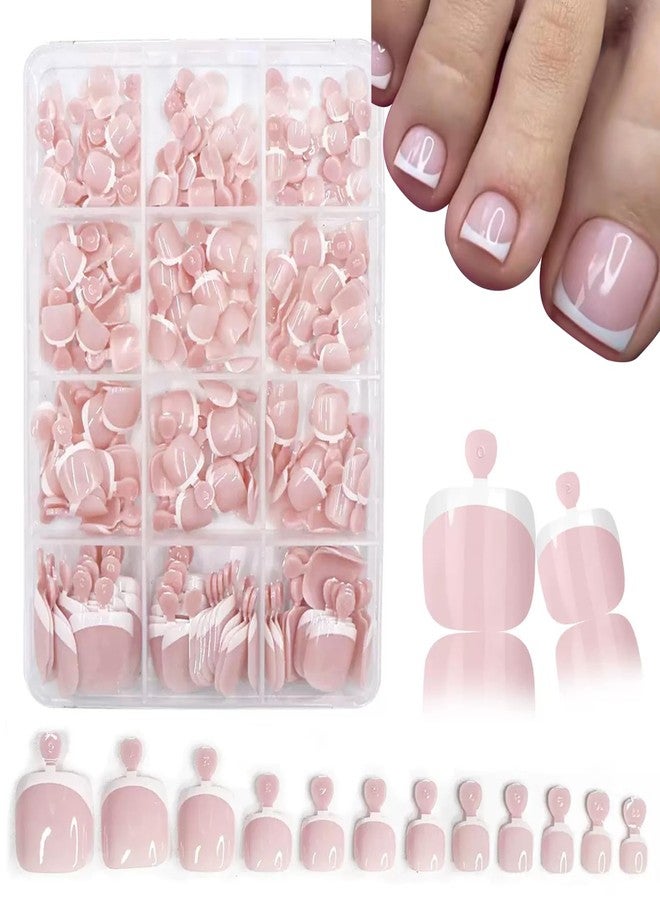 ROKHEVN 240Pcs White French Tip Press on Toenails for Women, French Artificial Fake Toe Nail Press ons Short Square Acrylic Press on Toe Nails, Reusable Toenail Glue on Natural Nails, 12Packs Glue Toenails - Image 1