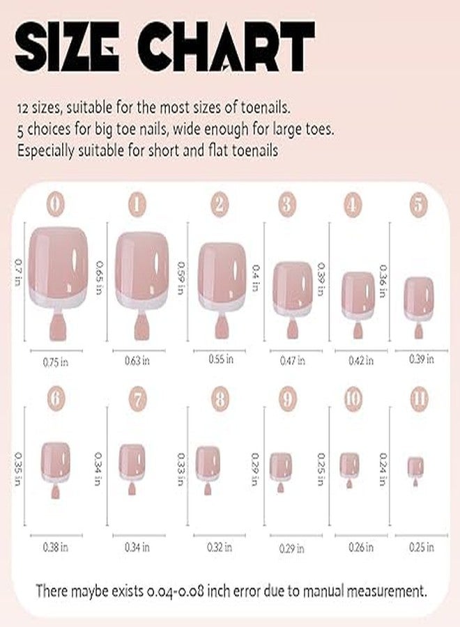 ROKHEVN 240Pcs White French Tip Press on Toenails for Women, French Artificial Fake Toe Nail Press ons Short Square Acrylic Press on Toe Nails, Reusable Toenail Glue on Natural Nails, 12Packs Glue Toenails - Image 5