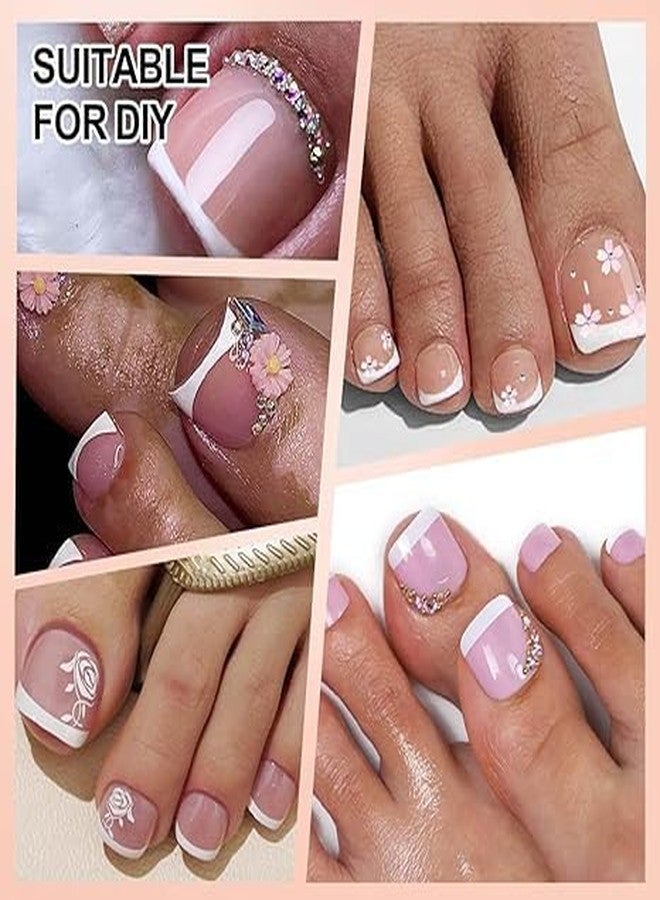 ROKHEVN 240Pcs White French Tip Press on Toenails for Women, French Artificial Fake Toe Nail Press ons Short Square Acrylic Press on Toe Nails, Reusable Toenail Glue on Natural Nails, 12Packs Glue Toenails - Image 4