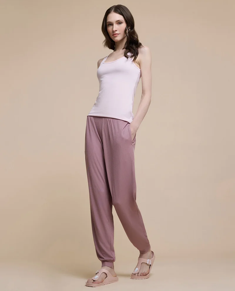 R&B Ribbed Joggers With Elastic Waist