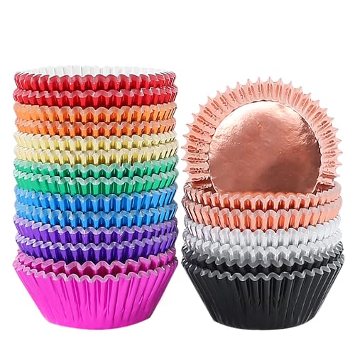 BAKHUK 500pcs Cupcake Liners for Baking Foil Cupcake Liner Standard Size 2 Inches 10 Colors Cupcakes Liners