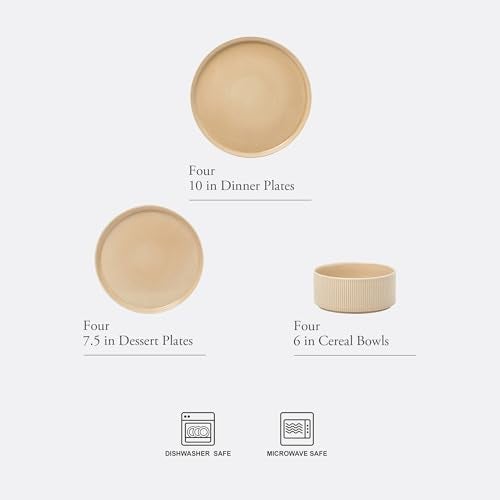 Gibson Elite Solana Coast 12 Piece Stoneware Reactive Glaze (Service for 4) Ceramic Plates and Bowls Modern Shape Embossed Dinnerware Set - Terracotta Orange - Image 2