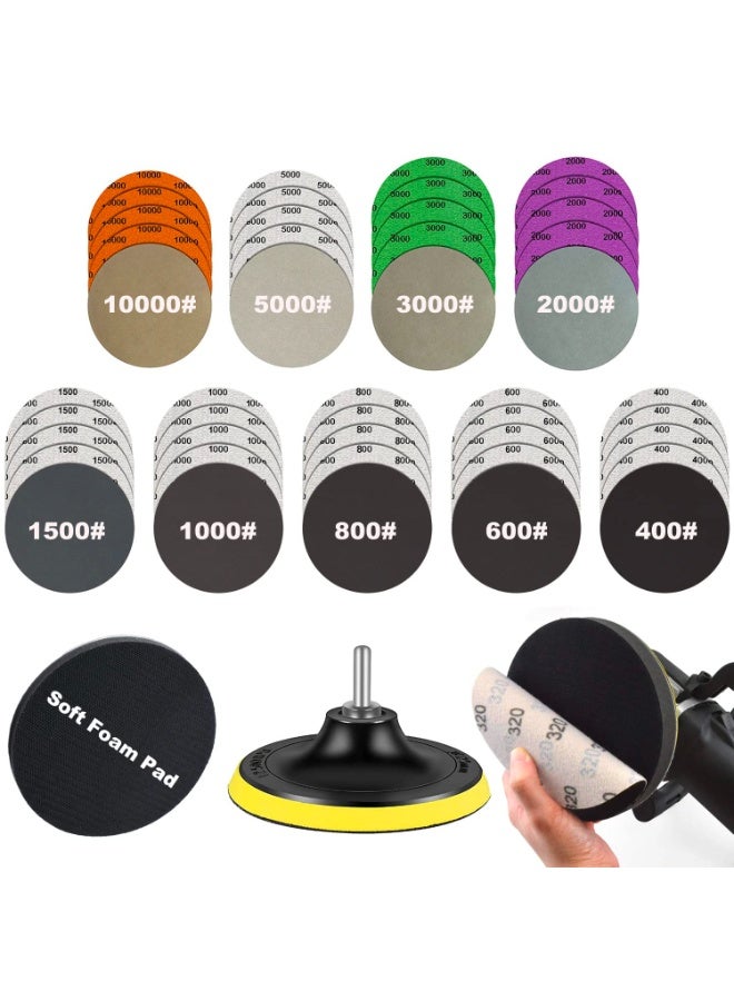 47PCS Water Grit Sandpaper 5 Inch with Hook and Loop Backing Pad 5/8-11 and Foam, Angle Grinder Attachments 400 to 10000 Grits, Wet Dry Sanding Discs Kit for Wood Metal - Image 1