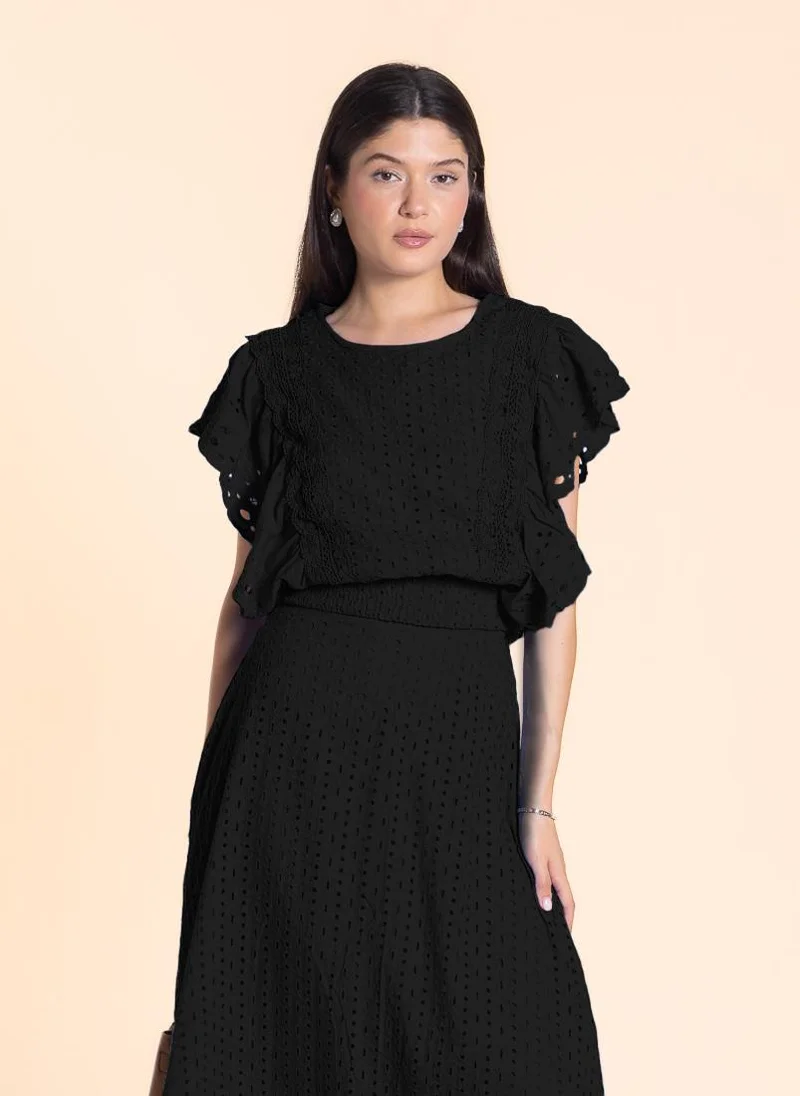 SHAPES DETAILED CUTWORK SKIRT SET
