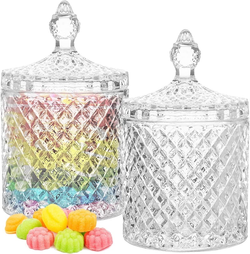 Mevanta Premium Glass Candy Dish with Lid, Clear Glass Candy Jar, Cookie Jar, Decorative Candy Bowl, Jewellery Dish, Covered Candy Jars for Buffet, Kitchen, Home, Office Desk (1, Diamond - B) - Image 1