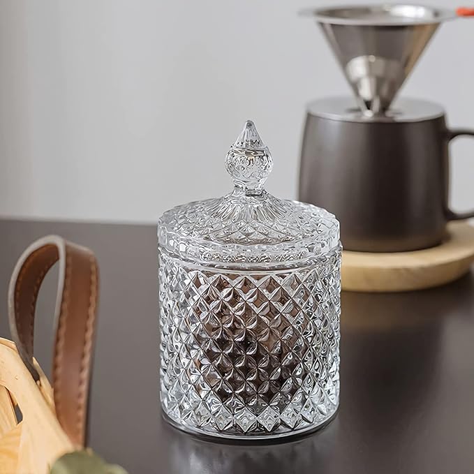 Mevanta Premium Glass Candy Dish with Lid, Clear Glass Candy Jar, Cookie Jar, Decorative Candy Bowl, Jewellery Dish, Covered Candy Jars for Buffet, Kitchen, Home, Office Desk (1, Diamond - B) - Image 2
