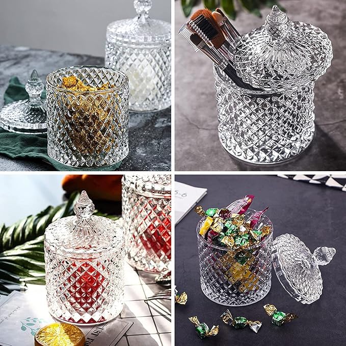 Mevanta Premium Glass Candy Dish with Lid, Clear Glass Candy Jar, Cookie Jar, Decorative Candy Bowl, Jewellery Dish, Covered Candy Jars for Buffet, Kitchen, Home, Office Desk (1, Diamond - B) - Image 5