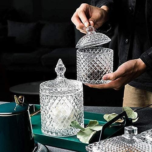 Mevanta Premium Glass Candy Dish with Lid, Clear Glass Candy Jar, Cookie Jar, Decorative Candy Bowl, Jewellery Dish, Covered Candy Jars for Buffet, Kitchen, Home, Office Desk (1, Diamond - B) - Image 3