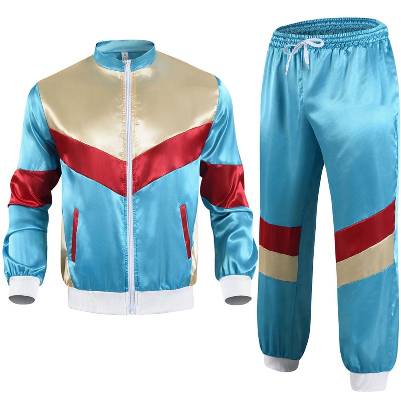 Cross Border 80 s Disco Sportswear Jacket and Pants Jogging Suit Retro Style 80 s Theme Party Blue and Yellow Sportswear