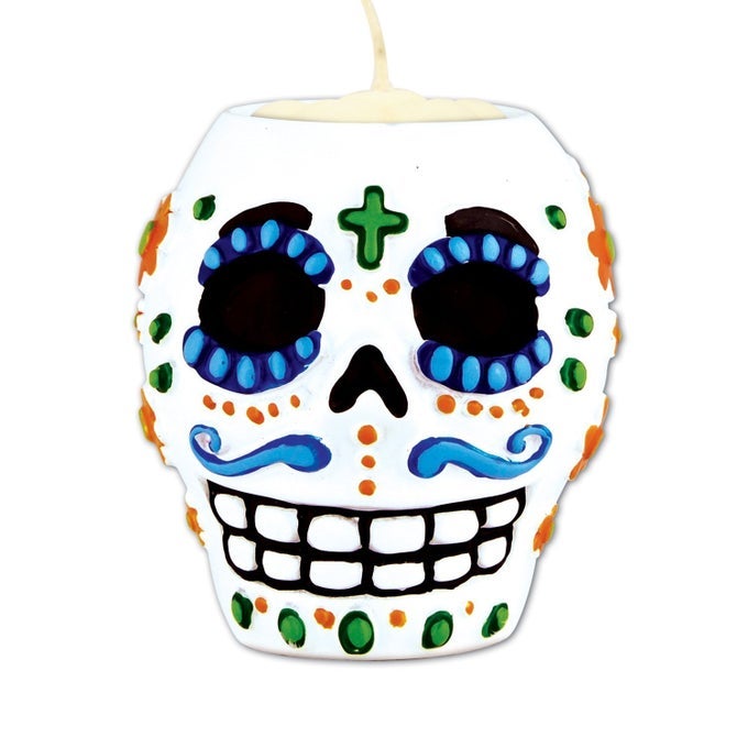 6PIECE DAY OF THE DEAD MALE TEA LIGHT HOLDER WHITE