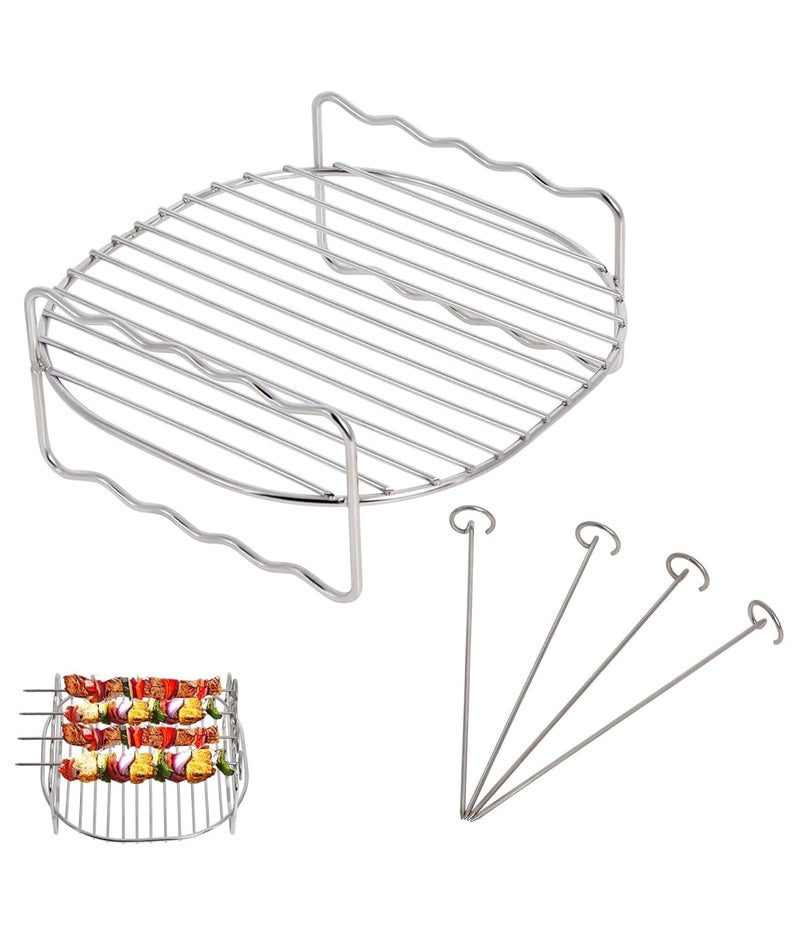 SQUISHCO 5Pcs Grill Stand, Grill Rack for Air Fryer 7 inches,Round Grill Rack with 4Pcs Skewers, Durable Air Fryer Accessories for Even Cooking - Image 1
