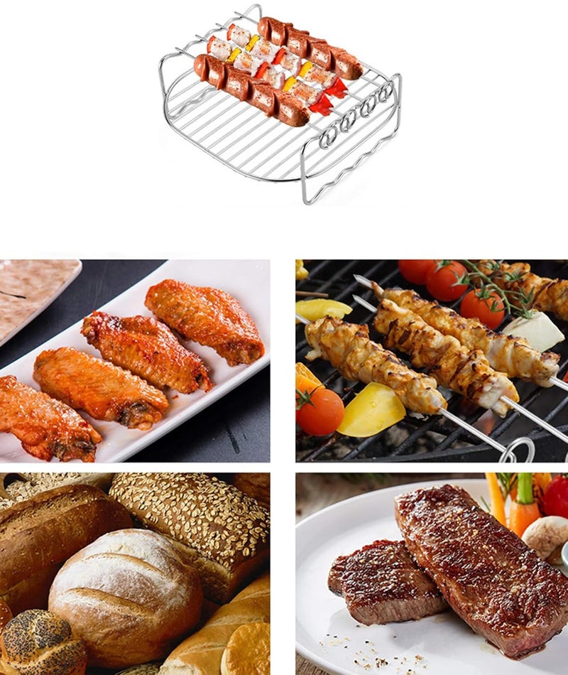 SQUISHCO 5Pcs Grill Stand, Grill Rack for Air Fryer 7 inches,Round Grill Rack with 4Pcs Skewers, Durable Air Fryer Accessories for Even Cooking - Image 3
