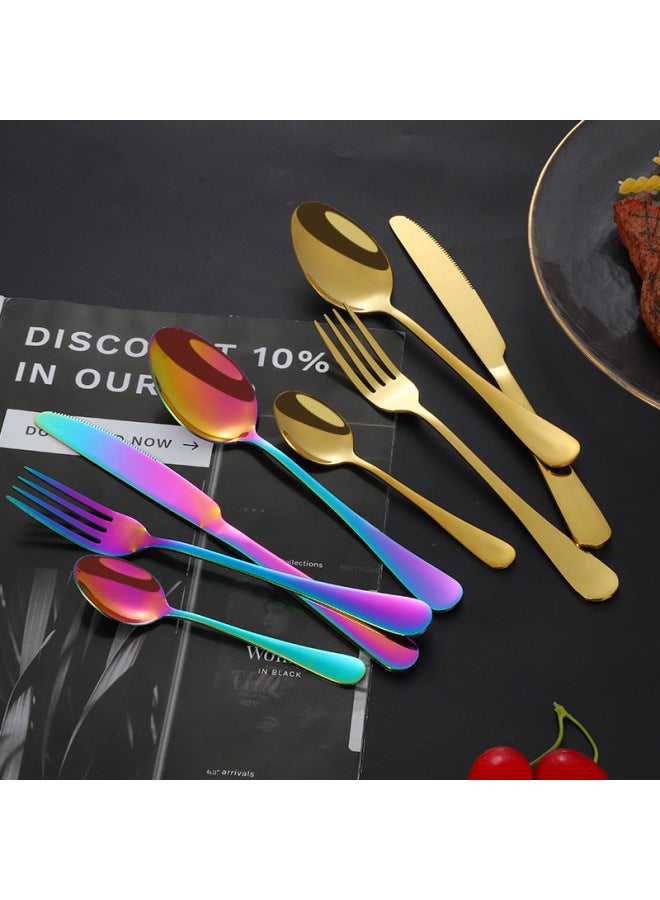 Stainless Steel 1010 Cutlery Set 24 Pieces Titanium Coated Western Dining Utensils Gift Box Set Export Gifts-Color:Magic 24-piece Set-Black Box  - Image 4