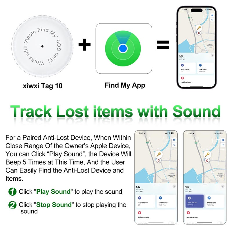 xiwxi عبوة واحدة، جهاز تحديد موقع المفاتيح المقاوم للماء IPX8، متتبع عناصر Bluetooth GPS مع حامل علامة وسلاسل مفاتيح، يعمل مع 'Apple Find My' (لنظام iOS فقط)، علبة متوافقة مع Airtag، تذكير موسيقي للأطفال، الحيوانات الأليفة، المفاتيح - أبيض - Image 4