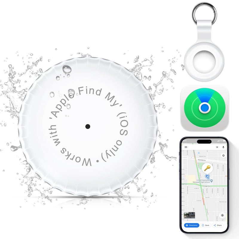 xiwxi عبوة واحدة، جهاز تحديد موقع المفاتيح المقاوم للماء IPX8، متتبع عناصر Bluetooth GPS مع حامل علامة وسلاسل مفاتيح، يعمل مع 'Apple Find My' (لنظام iOS فقط)، علبة متوافقة مع Airtag، تذكير موسيقي للأطفال، الحيوانات الأليفة، المفاتيح - أبيض - Image 1