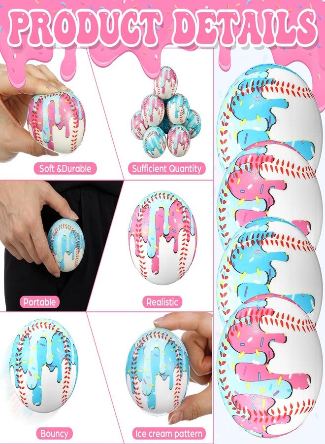 Seenelling 12 Pcs Baseball Ice Cream Drip Stress Balls 2 Colors 2.36 Inch Ice Cream Drip Stress PU Soft Foam Balls Baseball Party Gifts for Party Decorations Birthday Supplies - Image 3