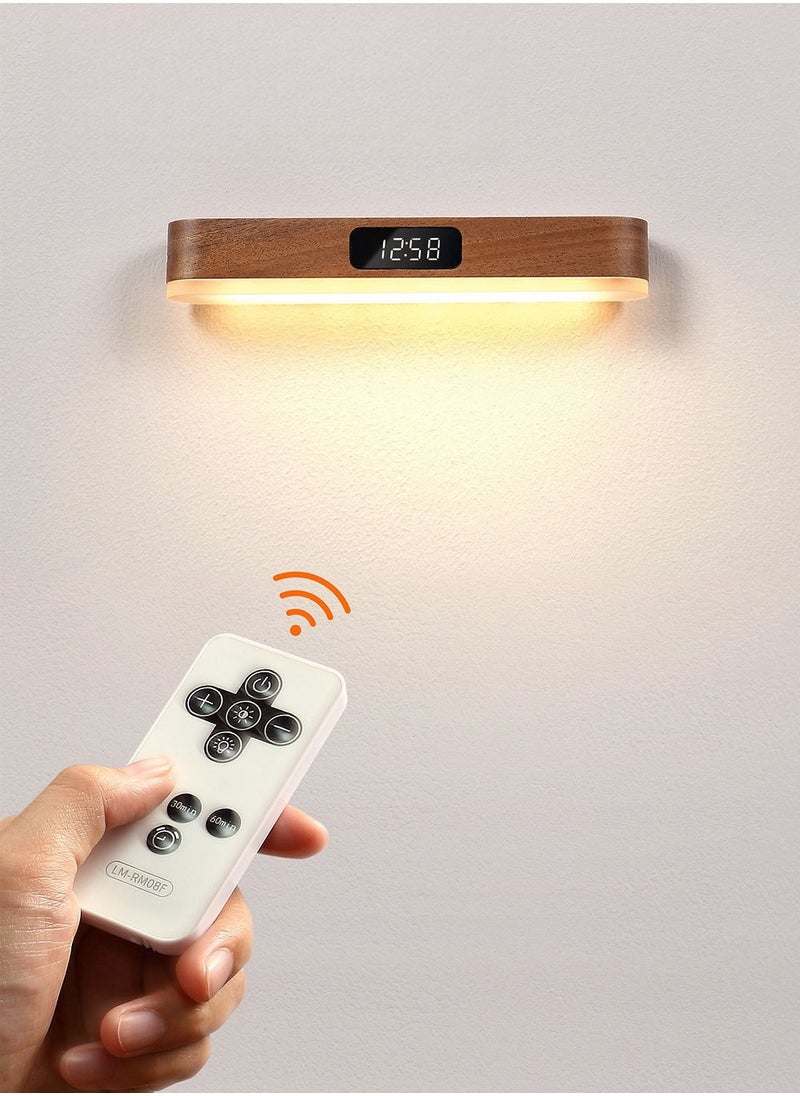 Generic - Wall Lamp，LED Wood Wall Lamp with Clock, Magnetic Night Light with Adjustable 3 Light Colors, Battery Operated USB Rechargeable LED Night Light with Romote Control Bedside Lamp for Bedrooms, Living Room - Image 1