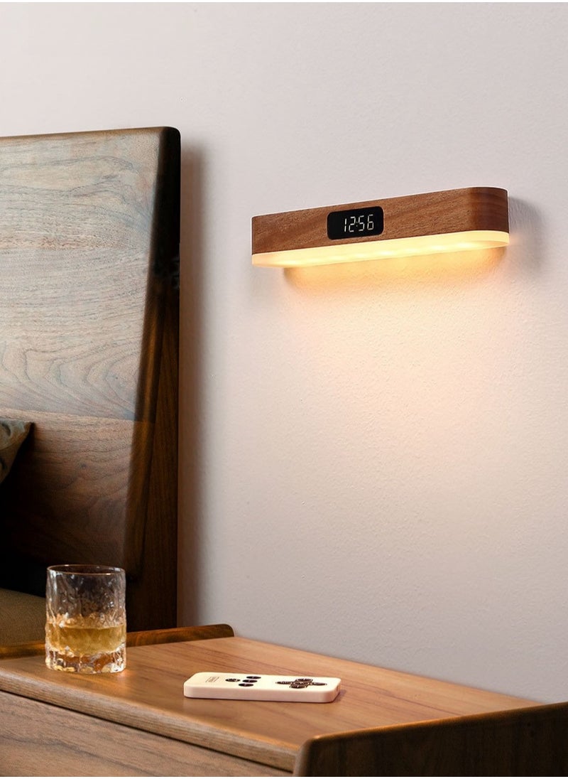 Generic - Wall Lamp，LED Wood Wall Lamp with Clock, Magnetic Night Light with Adjustable 3 Light Colors, Battery Operated USB Rechargeable LED Night Light with Romote Control Bedside Lamp for Bedrooms, Living Room - Image 1