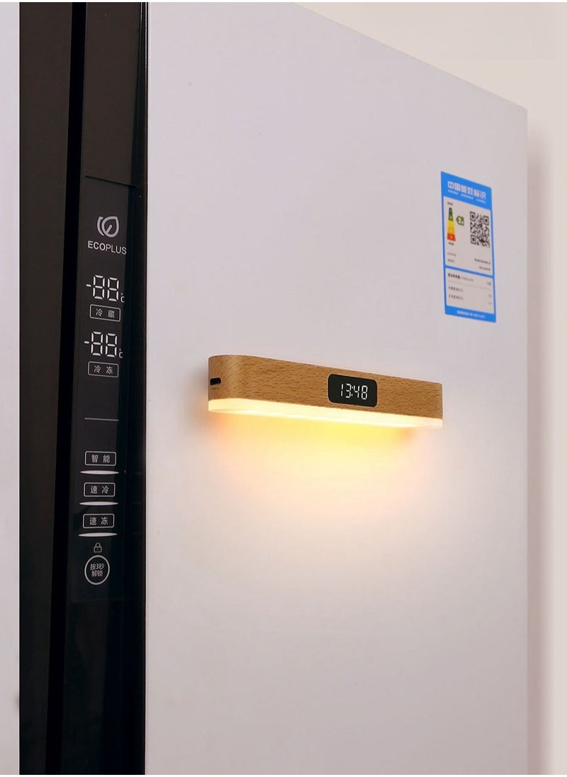 Generic - Wall Lamp，LED Wood Wall Lamp with Clock, Magnetic Night Light with Adjustable 3 Light Colors, Battery Operated USB Rechargeable LED Night Light with Romote Control Bedside Lamp for Bedrooms, Living Room - Image 1