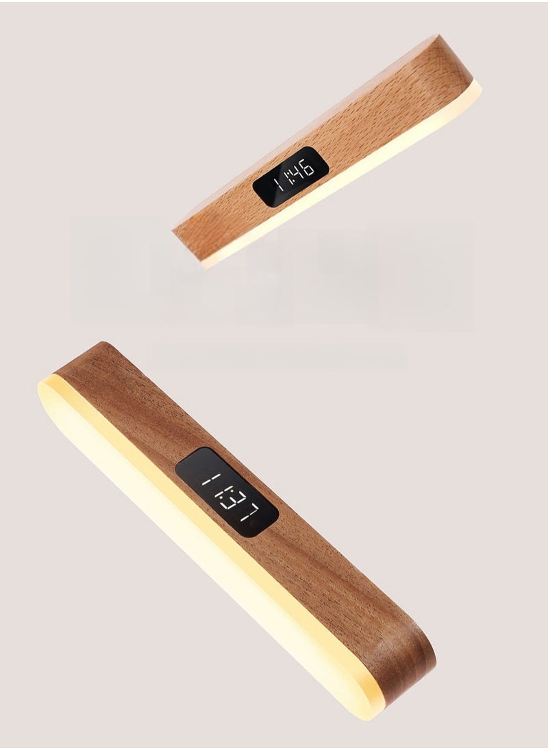 Generic - Wall Lamp，LED Wood Wall Lamp with Clock, Magnetic Night Light with Adjustable 3 Light Colors, Battery Operated USB Rechargeable LED Night Light with Romote Control Bedside Lamp for Bedrooms, Living Room - Image 1