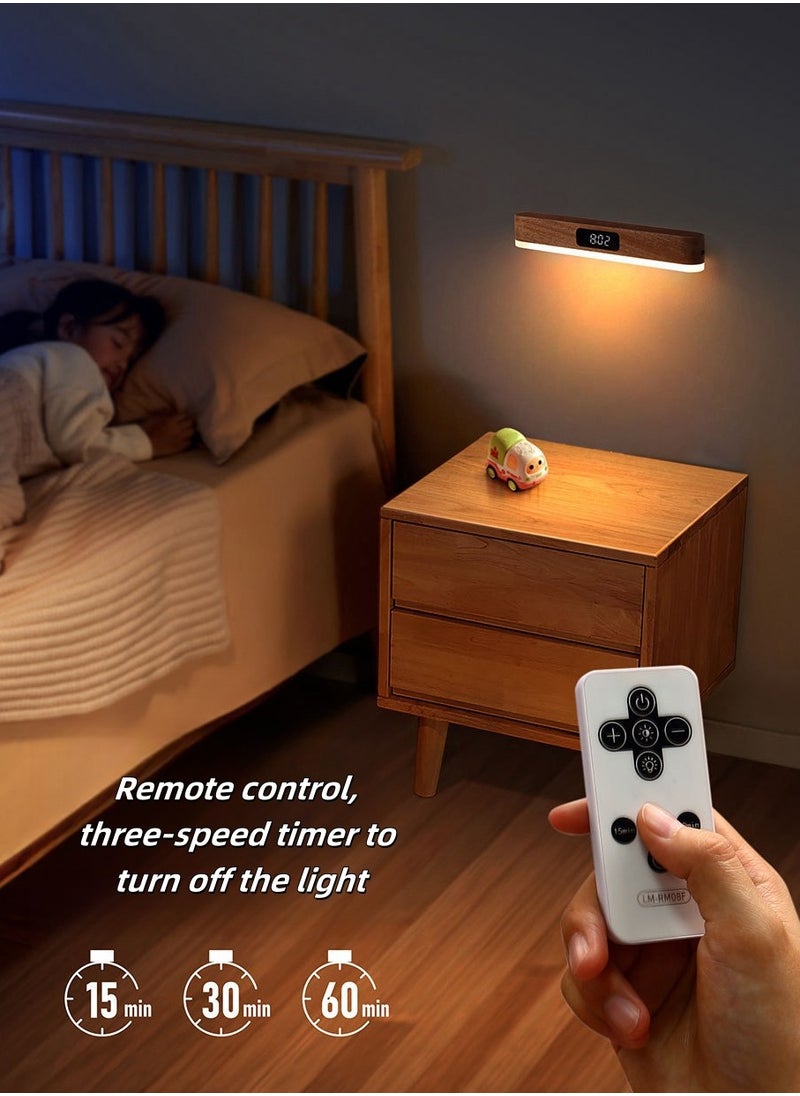 Generic - Wall Lamp，LED Wood Wall Lamp with Clock, Magnetic Night Light with Adjustable 3 Light Colors, Battery Operated USB Rechargeable LED Night Light with Romote Control Bedside Lamp for Bedrooms, Living Room - Image 1