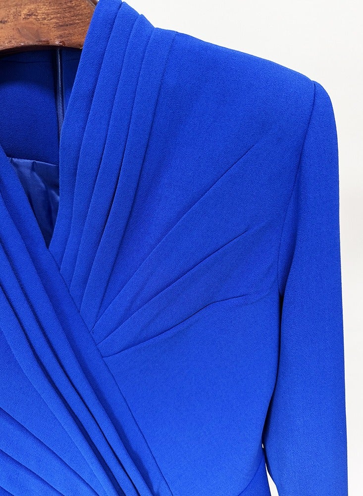 NIBEMINENT Fashionable Long Dress For Ladies, V-neck Pleated Ruffled Small Tuxedo Evening Dress - Image 3