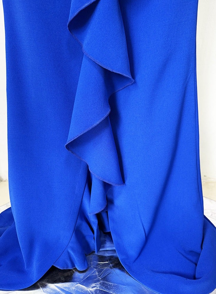 NIBEMINENT Fashionable Long Dress For Ladies, V-neck Pleated Ruffled Small Tuxedo Evening Dress - Image 4