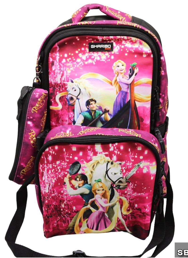 Gharibo Bags School backpack with lunch bag Size 17 model 26 Rapunzel  - Image 1