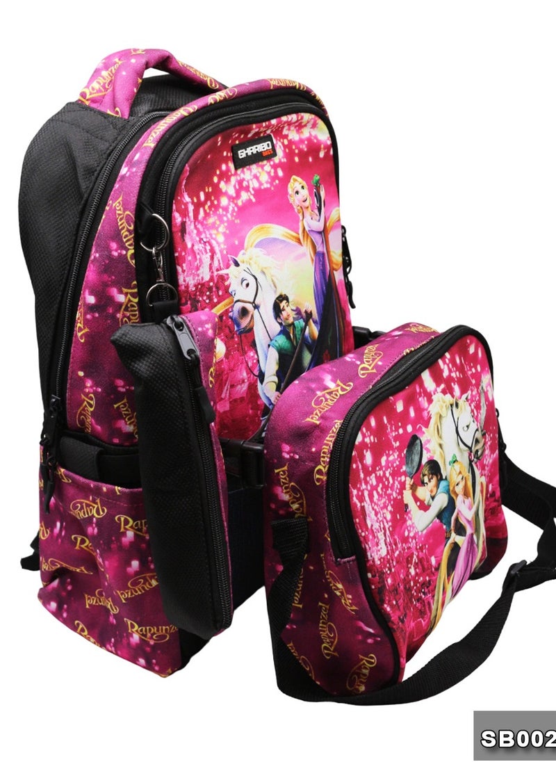 Gharibo Bags School backpack with lunch bag Size 17 model 26 Rapunzel  - Image 3