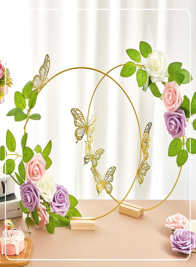Vercraft 12 Set butterfly Metal Floral Hoop Table Centerpieces Include Metal Ring with Base 3D Butterfly Decoration, PE Foam Flower, Adhesive Dots, Gold Wires for DIY Wedding Baptism Party(Round) - Image 4