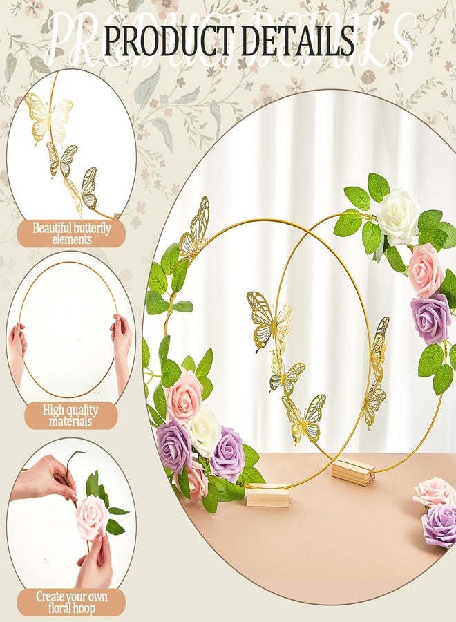 Vercraft 12 Set butterfly Metal Floral Hoop Table Centerpieces Include Metal Ring with Base 3D Butterfly Decoration, PE Foam Flower, Adhesive Dots, Gold Wires for DIY Wedding Baptism Party(Round) - Image 3