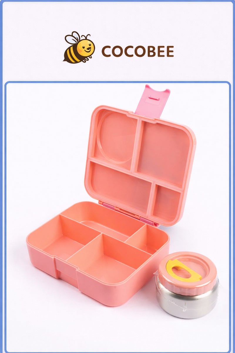 Cocobee Whale Bento Lunch Box With Food Jar, 4 Compartments - Pink - Image 1