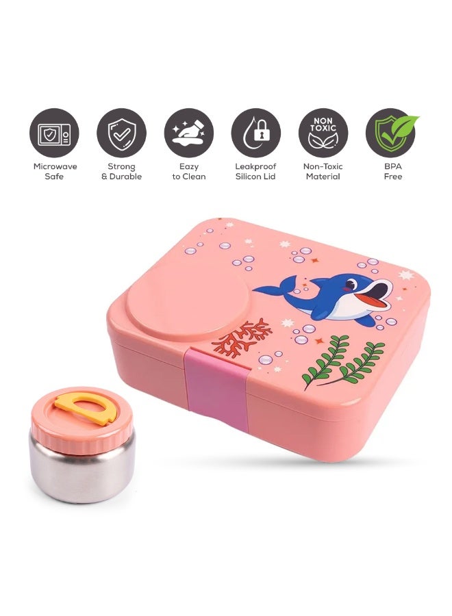 Cocobee Whale Bento Lunch Box With Food Jar, 4 Compartments - Pink - Image 2