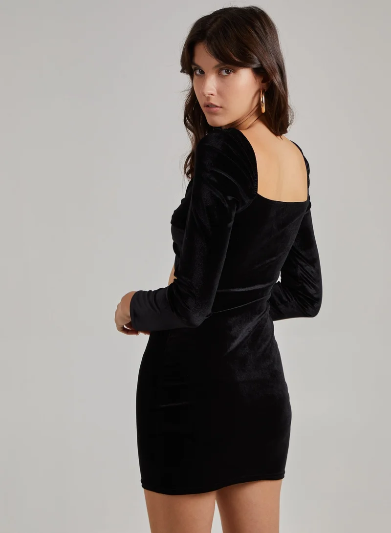 Pink Vanilla Velvet Twist Front Long Sleeve Dress