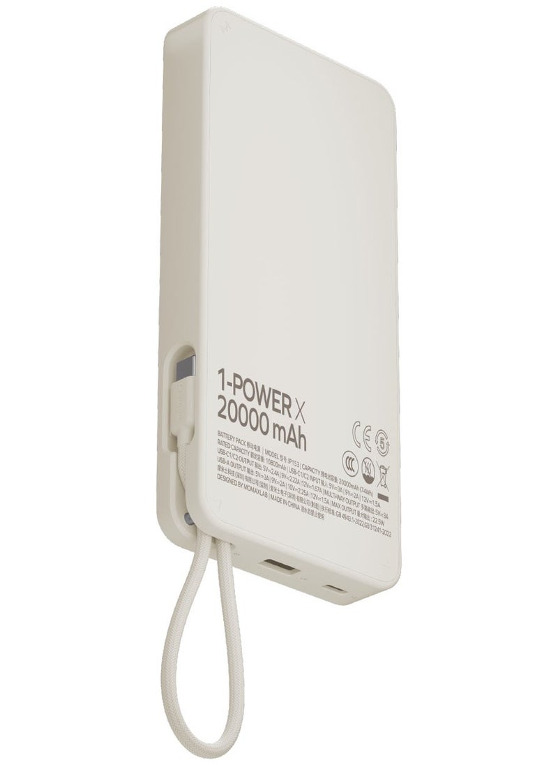 Momax - 1-Power X Battery Pack 20000 mAh Power Bank with Built-in USB-C PD Cable - White - Image 1