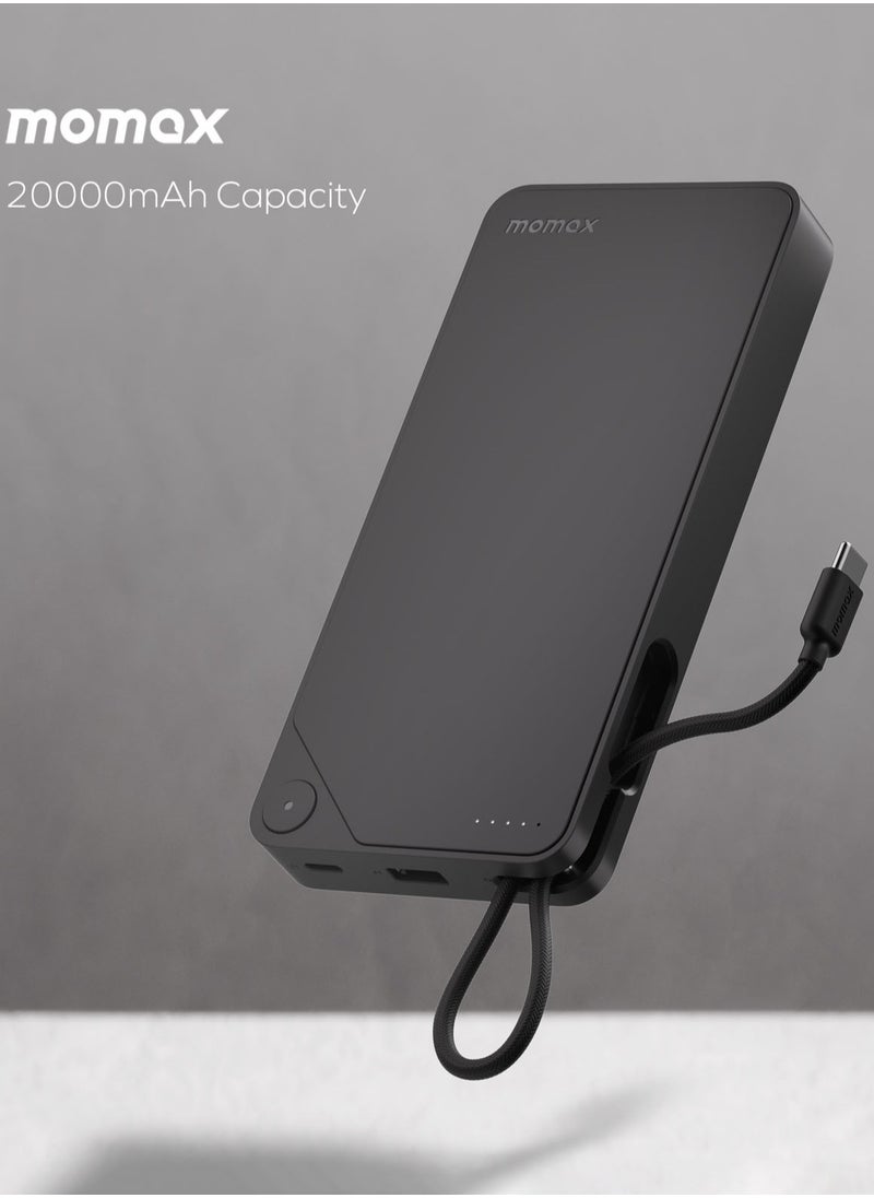 Momax - 1-Power X Battery Pack 20000 mAh Power Bank with Built-in USB-C PD Cable - White - Image 1