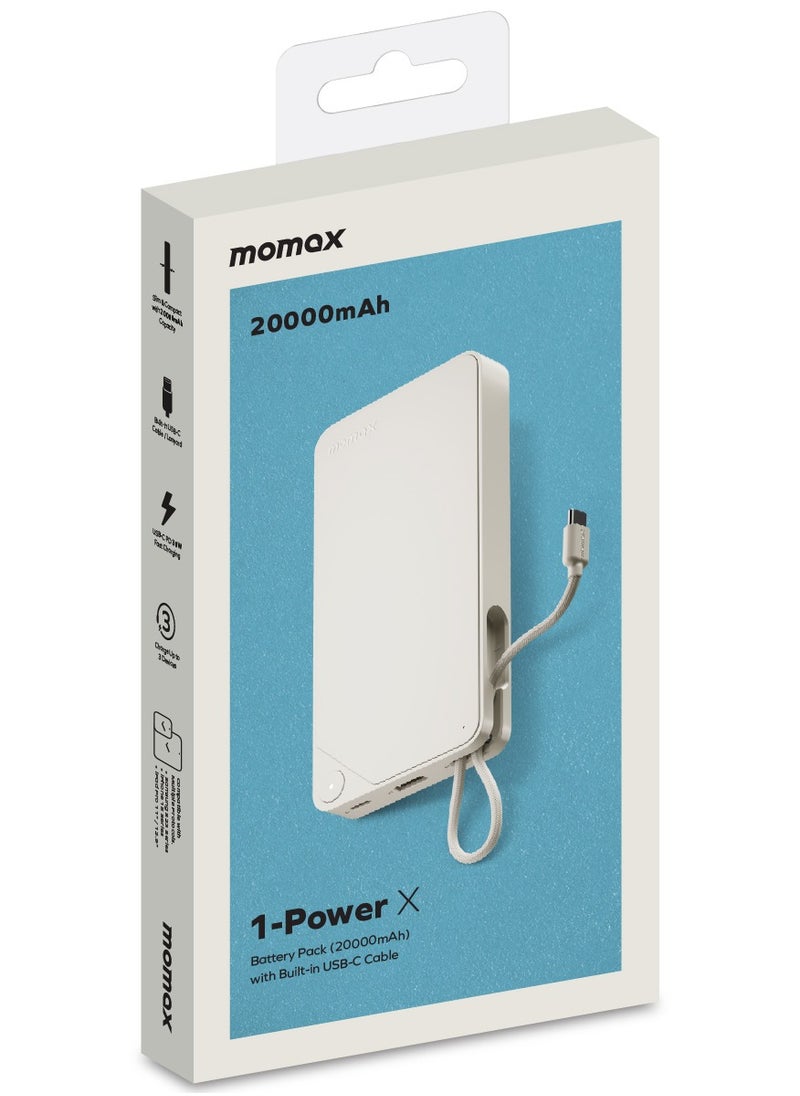 Momax - 1-Power X Battery Pack 20000 mAh Power Bank with Built-in USB-C PD Cable - White - Image 1