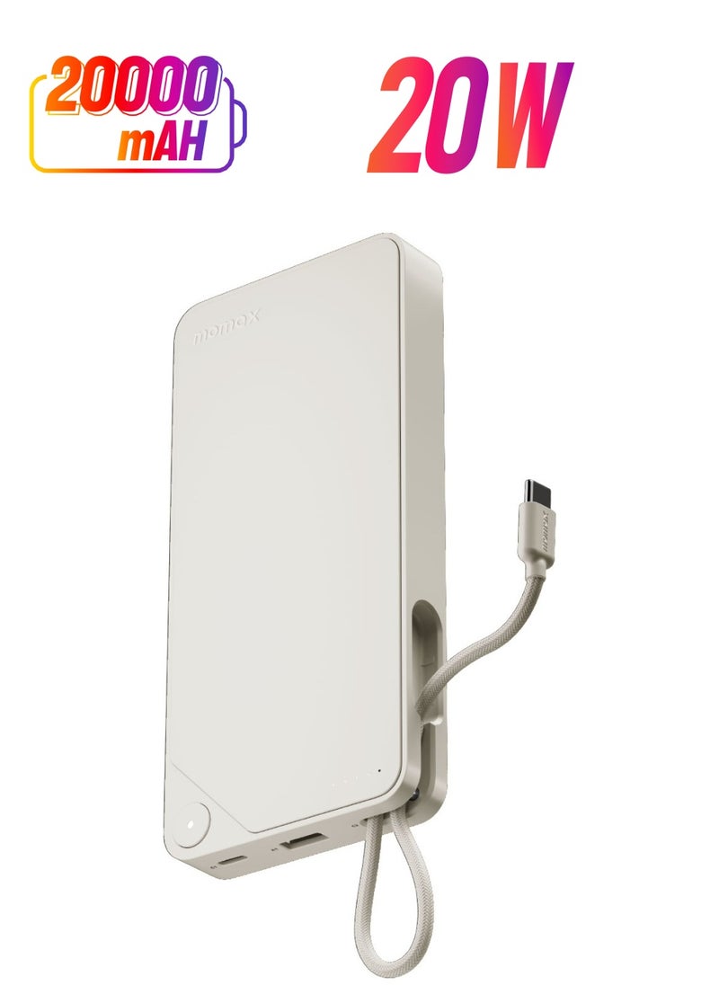 Momax - 1-Power X Battery Pack 20000 mAh Power Bank with Built-in USB-C PD Cable - White - Image 1