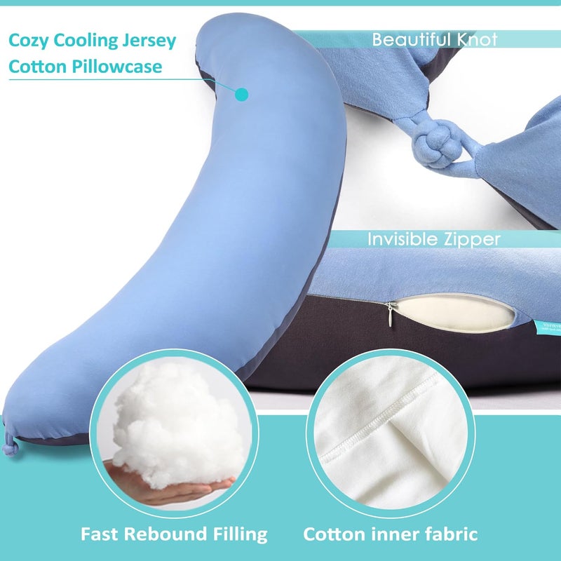 BYRIVER 43 Long C Shaped Body Pillow for Adults Men Women Side Sleeper Pillow for Neck Shoulder Back Pain Relief Cooling Post Sugery Pillow Pregnancy Pillow Blue Black Washable Pillowcase XL - Image 4