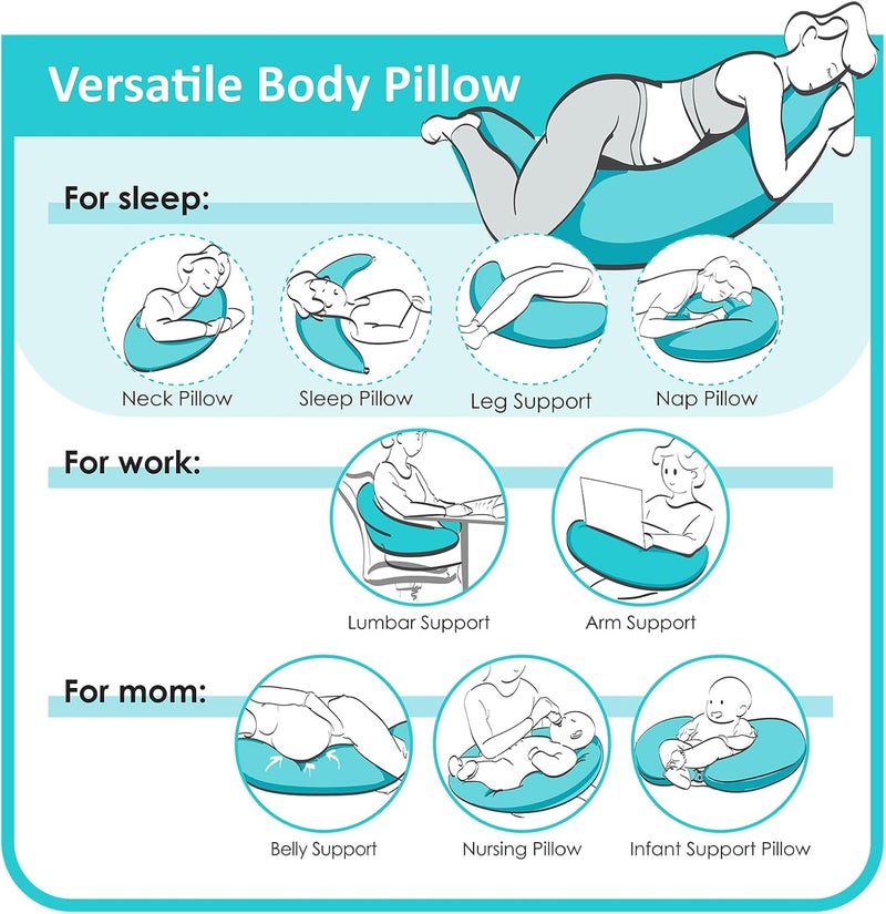 BYRIVER 43 Long C Shaped Body Pillow for Adults Men Women Side Sleeper Pillow for Neck Shoulder Back Pain Relief Cooling Post Sugery Pillow Pregnancy Pillow Blue Black Washable Pillowcase XL - Image 3