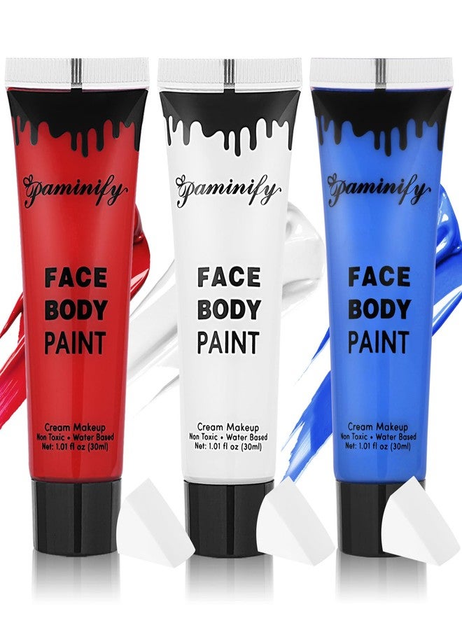 paminify مجموعة طلاء الوجه Paminify بالألوان الأحمر والأبيض والأزرق، 4 يوليو، الولايات المتحدة الأمريكية، طلاء جسم مائي 1.01 أونصة/قطعة مع إسفنجات، طلاء وجه هالوين لزي المهرج أو الشيطان - Image 1