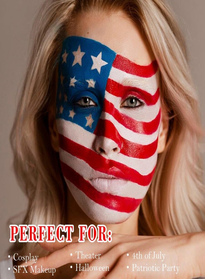 paminify مجموعة طلاء الوجه Paminify بالألوان الأحمر والأبيض والأزرق، 4 يوليو، الولايات المتحدة الأمريكية، طلاء جسم مائي 1.01 أونصة/قطعة مع إسفنجات، طلاء وجه هالوين لزي المهرج أو الشيطان - Image 4