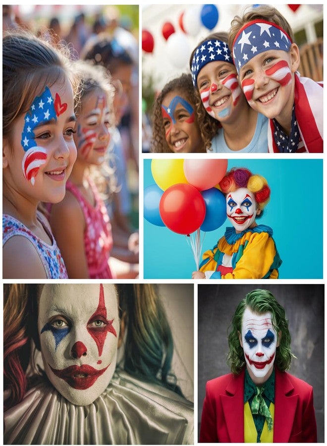 paminify مجموعة طلاء الوجه Paminify بالألوان الأحمر والأبيض والأزرق، 4 يوليو، الولايات المتحدة الأمريكية، طلاء جسم مائي 1.01 أونصة/قطعة مع إسفنجات، طلاء وجه هالوين لزي المهرج أو الشيطان - Image 5