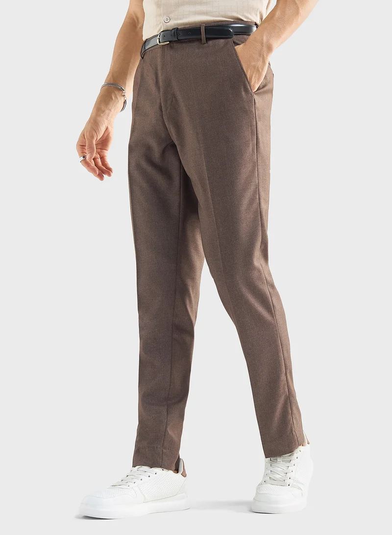 فاف Solid Regular Fit Flexi Waist Trousers with Pocket