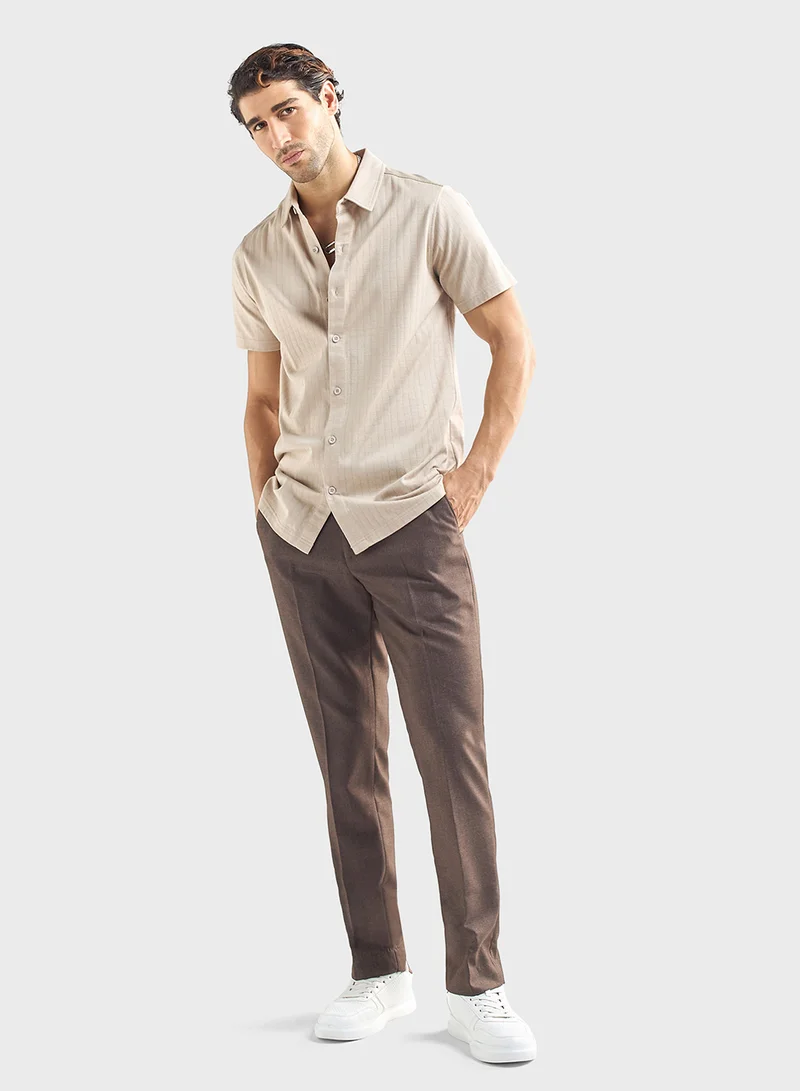 فاف Solid Regular Fit Flexi Waist Trousers with Pocket