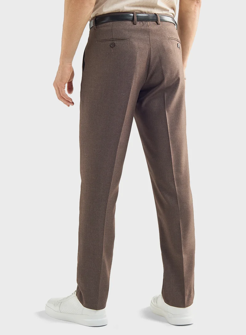 فاف Solid Regular Fit Flexi Waist Trousers with Pocket